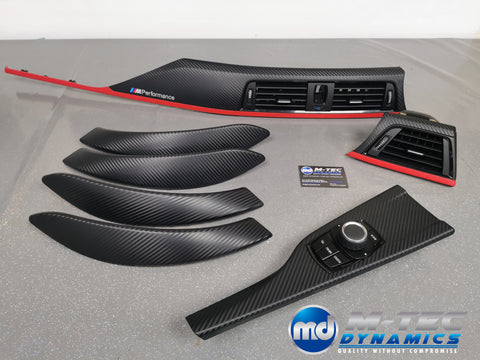 BMW F30 F31 F36 INTERIOR TRIM SET - 3D CARBON / MATT RED ACCENT (CUSTOM)