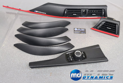 BMW F32 F36 INTERIOR TRIM SET - 3D CARBON / MATT RED ACCENT (CUSTOM)