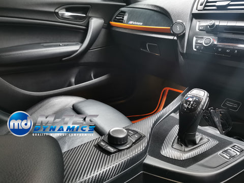 BMW F20 F21 F22 F23 CUSTOM INTERIOR TRIM SET - WRAPPING SERVICE - 3D CARBON / ALCANTARA / ORANGE ACCENT