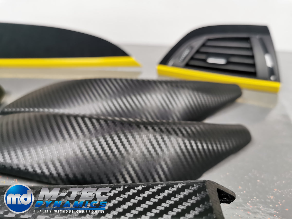 WRAPPING SERVICE - BMW F20 F21 F22 F23 CUSTOM INTERIOR TRIM SET - 3D CARBON / ALCANTARA / YELLOW ACCENT