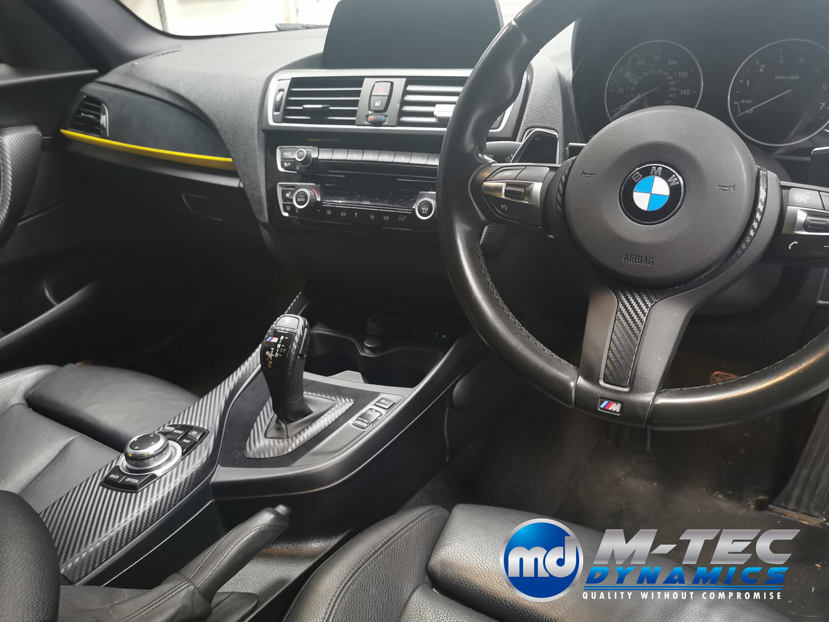WRAPPING SERVICE - BMW F20 F21 F22 F23 CUSTOM INTERIOR TRIM SET - 3D CARBON / ALCANTARA / YELLOW ACCENT