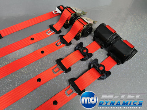 BMW E46 M3 COUPE RED COMPLETE FRONT & REAR SEAT BELT SET (LAP BELT)