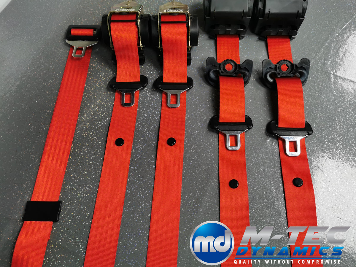 BMW E46 M3 COUPE RED COMPLETE FRONT & REAR SEAT BELT SET (LAP BELT)