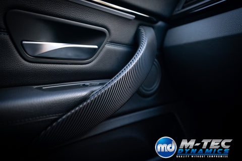 BMW F32 F82 4-SERIES COUPE INTERIOR TRIM SET - DEEP TEXTURED GLOSSY CARBON / BLUE ACCENT (MTD-TEX)