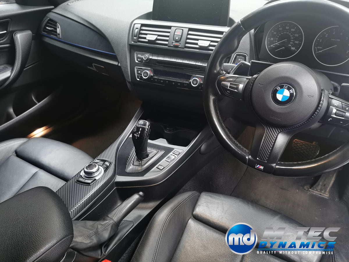 WRAPPING SERVICE - BMW F20 F21 F22 F23 CUSTOM INTERIOR TRIM SET - 4D CARBON / ALCANTARA / BLUE ACCENT