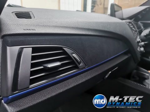 BMW F20 F21 F22 F23 CUSTOM INTERIOR TRIM SET - WRAPPING SERVICE - 4D CARBON / ALCANTARA / BLUE ACCENT