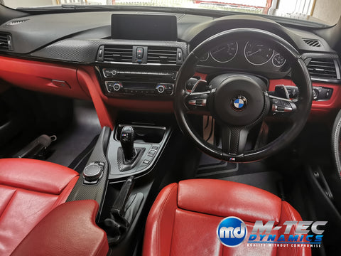 BMW F30 F31 F32 INTERIOR TRIM SET & SEAT BELT PACKAGE (COMPETITION) - DEEP TEXTURED GLOSSY CARBON (MTD-TEX)