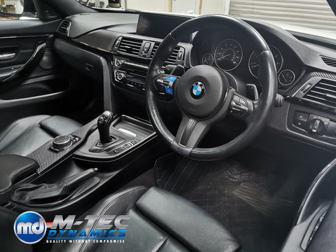 WRAPPING SERVICE - BMW F3X INTERIOR TRIM SET - DEEP TEXTURED GLOSSY CARBON (MTD-TEX) / GLOSS BLACK ACCENT & DOOR TRIMS - F30 F31 F32 F33 F36