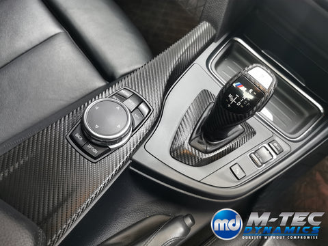 WRAPPING SERVICE - BMW F3X INTERIOR TRIM SET - DEEP TEXTURED GLOSSY CARBON (MTD-TEX) / GLOSS BLACK ACCENT & DOOR TRIMS - F30 F31 F32 F33 F36