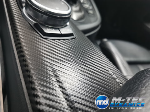 WRAPPING SERVICE - BMW F3X INTERIOR TRIM SET - DEEP TEXTURED GLOSSY CARBON (MTD-TEX) / GLOSS BLACK ACCENT & DOOR TRIMS - F30 F31 F32 F33 F36