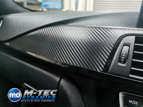 WRAPPING SERVICE - BMW F3X INTERIOR TRIM SET - DEEP TEXTURED GLOSSY CARBON (MTD-TEX) / GLOSS BLACK ACCENT & DOOR TRIMS - F30 F31 F32 F33 F36