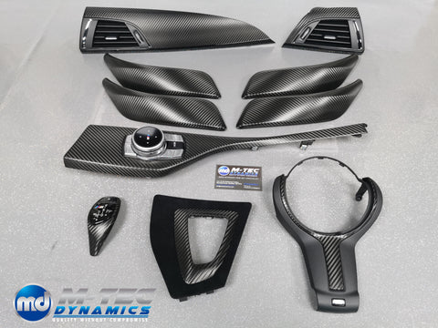 WRAPPING SERVICE - BMW F2X INTERIOR TRIM SET - DEEP TEXTURED GLOSSY CARBON / GLOSS BLACK ACCENT (MTD-TEX) - F20 F21 F22 F23