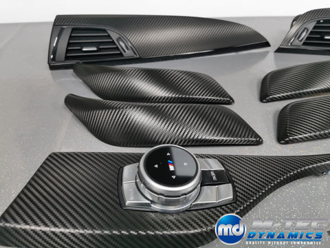 WRAPPING SERVICE - BMW F2X INTERIOR TRIM SET - DEEP TEXTURED GLOSSY CARBON / GLOSS BLACK ACCENT (MTD-TEX) - F20 F21 F22 F23