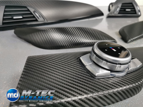 BMW F21 F22 INTERIOR TRIM SET - DEEP TEXTURED GLOSSY CARBON / GLOSS BLACK ACCENT (MTD-TEX)