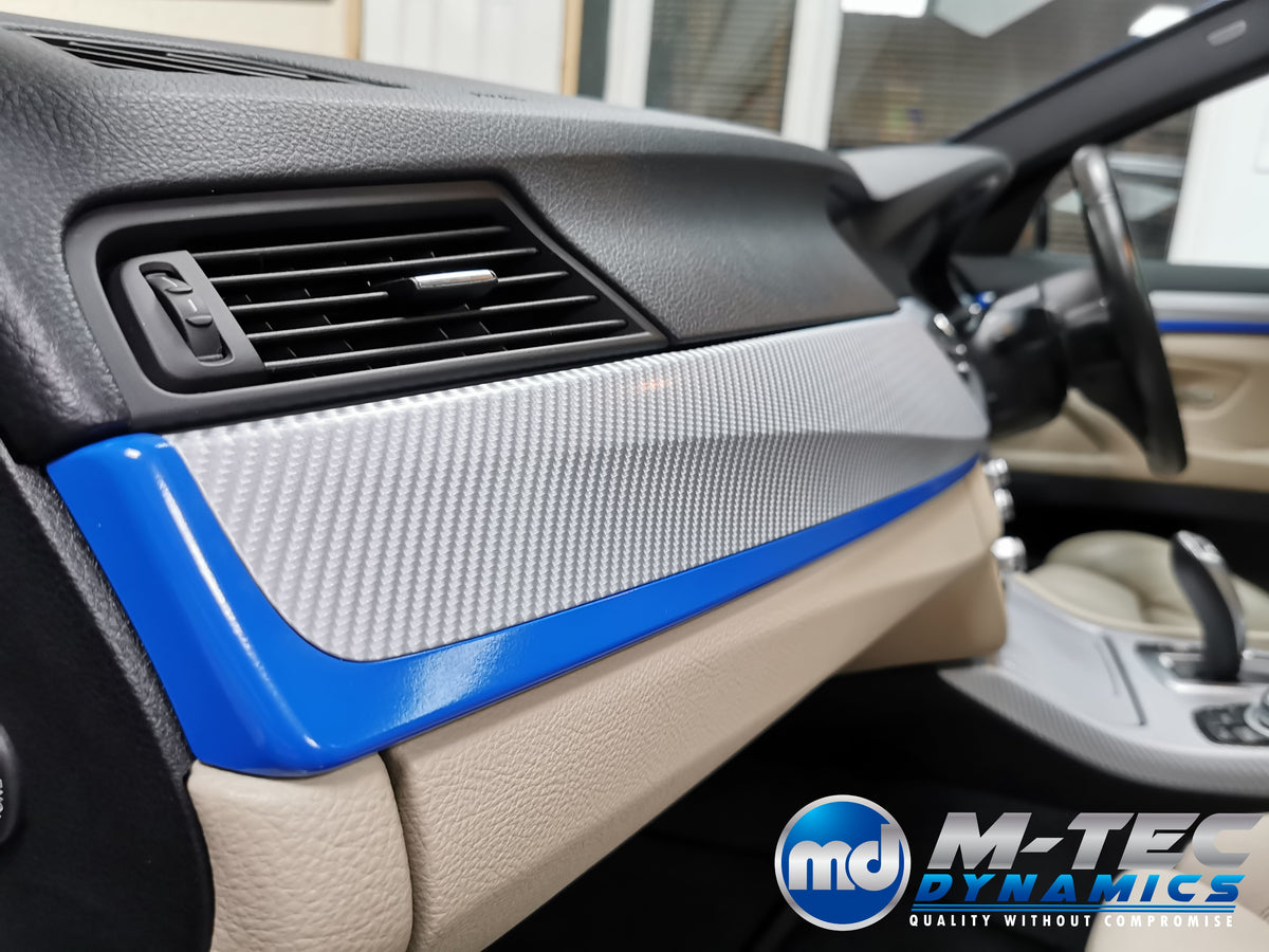WRAPPING SERVICE - BMW F10 F11 INTERIOR TRIM SET - SILVER 4D CARBON / BLUE ACCENT