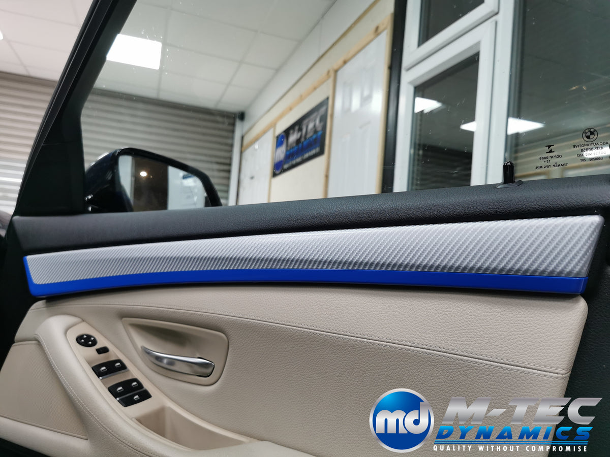 WRAPPING SERVICE - BMW F10 F11 INTERIOR TRIM SET - SILVER 4D CARBON / BLUE ACCENT