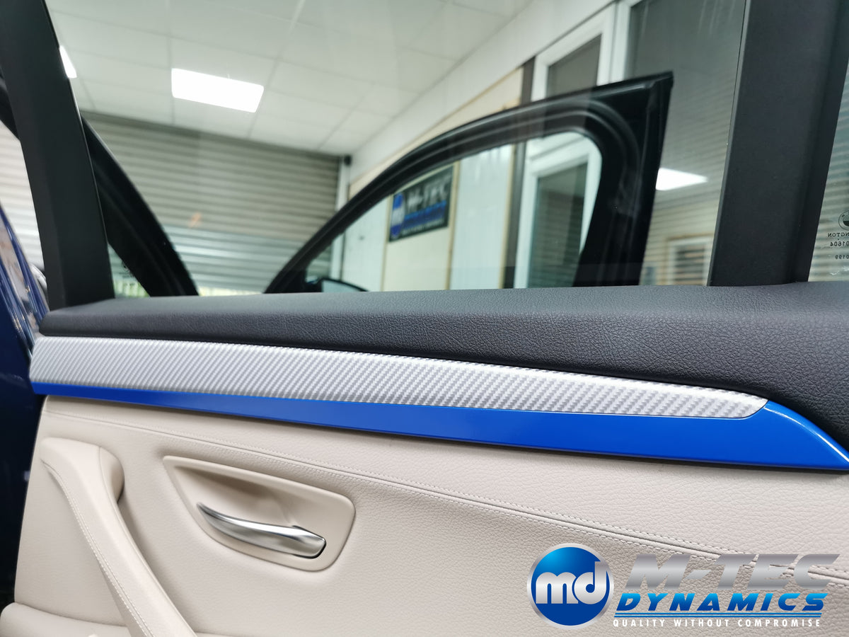 WRAPPING SERVICE - BMW F10 F11 INTERIOR TRIM SET - SILVER 4D CARBON / BLUE ACCENT