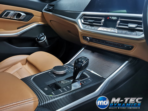 WRAPPING SERVICE - BMW G20 G21 INTERIOR TRIM SET INC. STEERING WHEEL TRIM - DEEP TEXTURED GLOSSY BLACK CARBON (MTD-TEX)