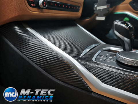 WRAPPING SERVICE - BMW G20 G21 INTERIOR TRIM SET INC. STEERING WHEEL TRIM - DEEP TEXTURED GLOSSY BLACK CARBON (MTD-TEX)