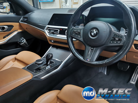 WRAPPING SERVICE - BMW G20 G21 INTERIOR TRIM SET INC. STEERING WHEEL TRIM - DEEP TEXTURED GLOSSY BLACK CARBON (MTD-TEX)