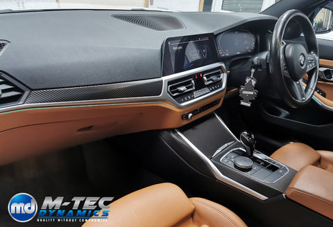 WRAPPING SERVICE - BMW G20 G21 INTERIOR TRIM SET INC. STEERING WHEEL TRIM - DEEP TEXTURED GLOSSY BLACK CARBON (MTD-TEX)