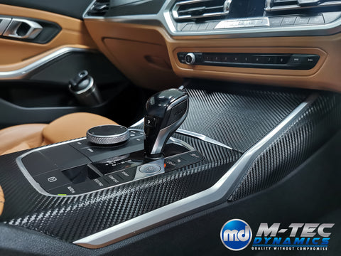 WRAPPING SERVICE - BMW G20 G21 INTERIOR TRIM SET INC. STEERING WHEEL TRIM - DEEP TEXTURED GLOSSY BLACK CARBON (MTD-TEX)