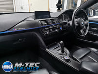 WRAPPING SERVICE - BMW F3X INTERIOR TRIM SET - TEXTURED CARBON / BLUE ACCENT - (F30 F31 F32 F33 F36)