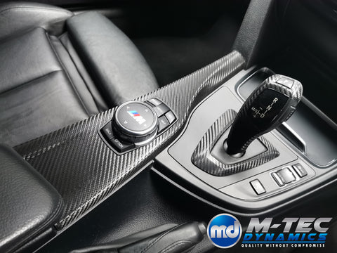 WRAPPING SERVICE - BMW F3X INTERIOR TRIM SET - DEEP TEXTURED GLOSSY CARBON / BLUE ACCENT (MTD-TEX) - F30 F31 F32 F33 F36