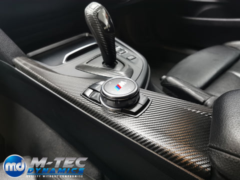 WRAPPING SERVICE - BMW F3X INTERIOR TRIM SET - DEEP TEXTURED GLOSSY CARBON / BLUE ACCENT (MTD-TEX) - F30 F31 F32 F33 F36