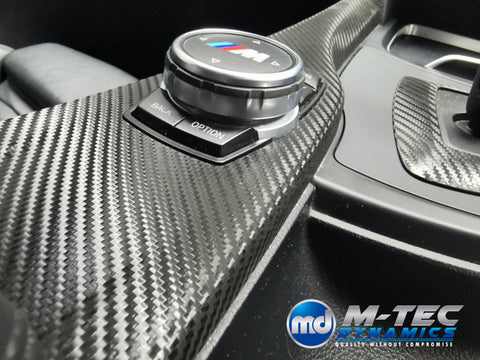 WRAPPING SERVICE - BMW F3X INTERIOR TRIM SET - DEEP TEXTURED GLOSSY CARBON / BLUE ACCENT (MTD-TEX) - F30 F31 F32 F33 F36