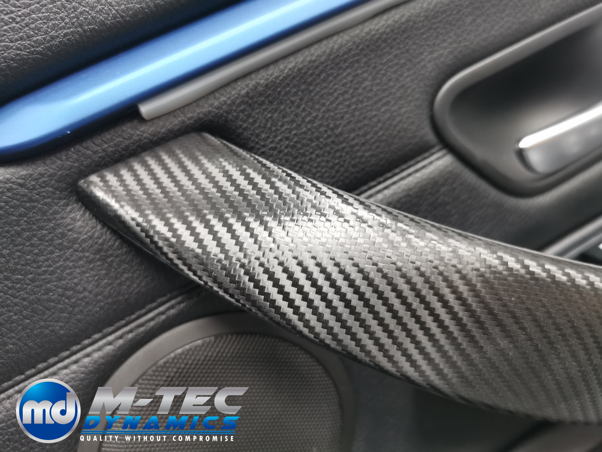WRAPPING SERVICE - BMW F3X INTERIOR TRIM SET - TEXTURED CARBON / BLUE ACCENT - (F30 F31 F32 F33 F36)