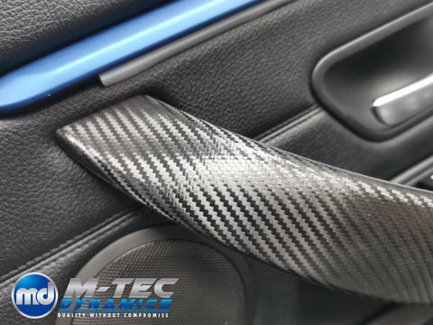 WRAPPING SERVICE - BMW F3X INTERIOR TRIM SET - DEEP TEXTURED GLOSSY CARBON / BLUE ACCENT (MTD-TEX) - F30 F31 F32 F33 F36