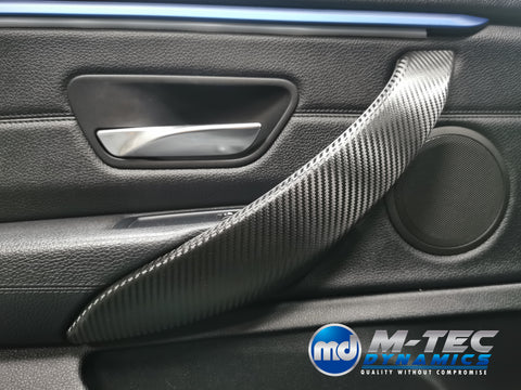 WRAPPING SERVICE - BMW F3X INTERIOR TRIM SET - DEEP TEXTURED GLOSSY CARBON / BLUE ACCENT (MTD-TEX) - F30 F31 F32 F33 F36