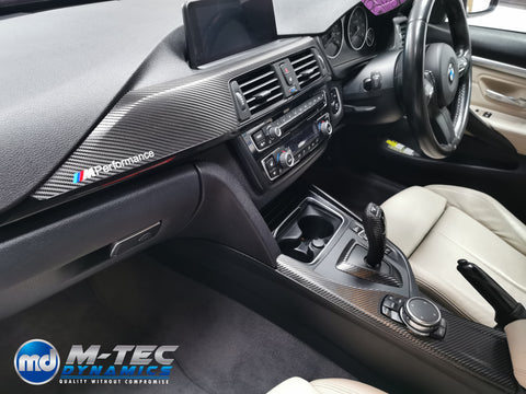 WRAPPING SERVICE - BMW F3X INTERIOR TRIM SET - DEEP TEXTURED GLOSSY CARBON / GLOSS BLACK ACCENT (MTD-TEX) - F30 F31 F32 F33 F36