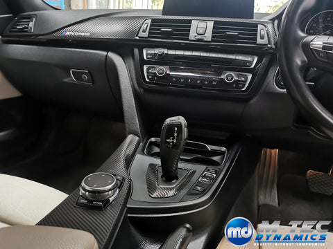 WRAPPING SERVICE - BMW F3X INTERIOR TRIM SET - DEEP TEXTURED GLOSSY CARBON / GLOSS BLACK ACCENT (MTD-TEX) - F30 F31 F32 F33 F36