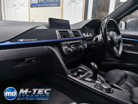 WRAPPING SERVICE - BMW F3X F8X CUSTOM INTERIOR TRIM SET - ALCANTARA / BLUE / 3D CARBON