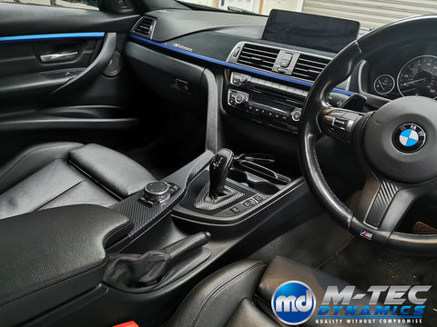 WRAPPING SERVICE - BMW F3X F8X CUSTOM INTERIOR TRIM SET - ALCANTARA / BLUE / 3D CARBON