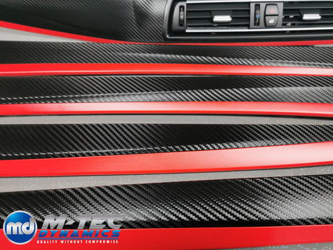 BMW F10 F11 AUTO INTERIOR TRIM SET - DEEP TEXTURED GLOSSY BLACK CARBON / RED ACCENT (MTD-TEX)