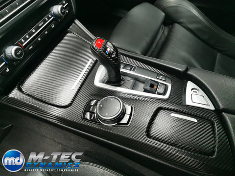 BMW F10 F11 AUTO INTERIOR TRIM SET - DEEP TEXTURED GLOSSY BLACK CARBON / RED ACCENT (MTD-TEX)