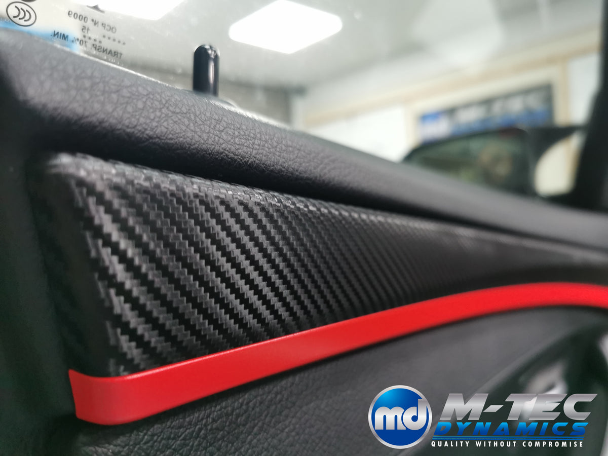 BMW F10 F11 AUTO INTERIOR TRIM SET - TEXTURED GLOSSY BLACK CARBON / RED ACCENT (MTD-TEX)