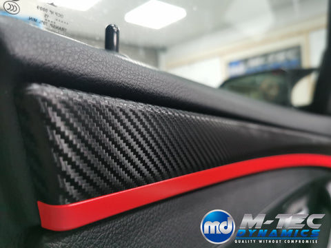 BMW F10 F11 AUTO INTERIOR TRIM SET - DEEP TEXTURED GLOSSY BLACK CARBON / RED ACCENT (MTD-TEX)