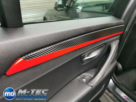 BMW F10 F11 AUTO INTERIOR TRIM SET - DEEP TEXTURED GLOSSY BLACK CARBON / RED ACCENT (MTD-TEX)