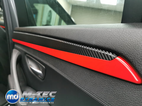 WRAPPING SERVICE - BMW F10 F11 INTERIOR TRIM SET - DEEP TEXTURED GLOSSY BLACK CARBON / CUSTOM COLOUR ACCENT TRIM