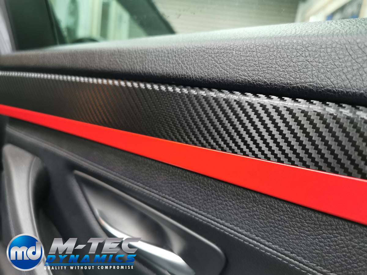 BMW F10 F11 AUTO INTERIOR TRIM SET - TEXTURED GLOSSY BLACK CARBON / RED ACCENT (MTD-TEX)