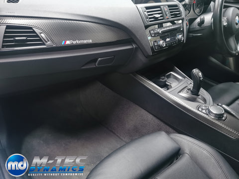 WRAPPING SERVICE - BMW F2X INTERIOR TRIM SET - DEEP TEXTURED GLOSSY CARBON / GLOSS BLACK ACCENT (MTD-TEX) - F20 F21 F22 F23