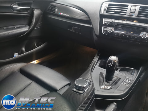 WRAPPING SERVICE - BMW F2X INTERIOR TRIM SET - DEEP TEXTURED GLOSSY CARBON / GLOSS BLACK ACCENT (MTD-TEX) - F20 F21 F22 F23