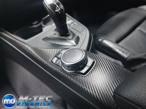 WRAPPING SERVICE - BMW F2X INTERIOR TRIM SET - DEEP TEXTURED GLOSSY CARBON / GLOSS BLACK ACCENT (MTD-TEX) - F20 F21 F22 F23