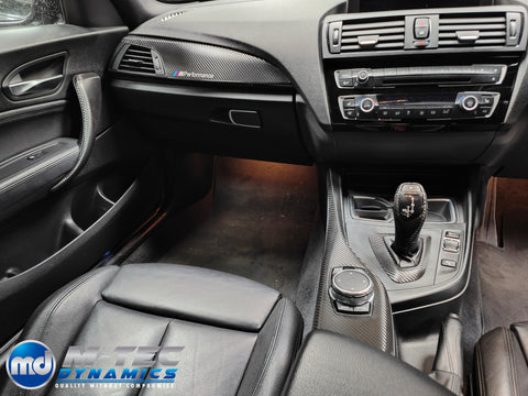 WRAPPING SERVICE - BMW F2X INTERIOR TRIM SET - DEEP TEXTURED GLOSSY CARBON / GLOSS BLACK ACCENT (MTD-TEX) - F20 F21 F22 F23