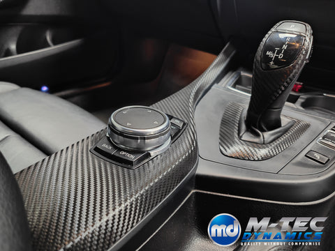 WRAPPING SERVICE - BMW F2X INTERIOR TRIM SET - DEEP TEXTURED GLOSSY CARBON / GLOSS BLACK ACCENT (MTD-TEX) - F20 F21 F22 F23