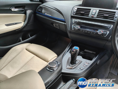 WRAPPING SERVICE - BMW F2X INTERIOR TRIM SET - DEEP TEXTURED GLOSSY CARBON / BLUE ACCENT (MTD-TEX) - F20 F21 F22 F23